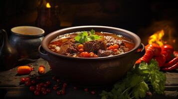 A bowl of oxtail soup on black background photo