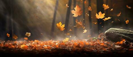 Autumn background with autumn leaves falling down AI generative photo