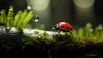 Macro photo of lady bug on the leaf