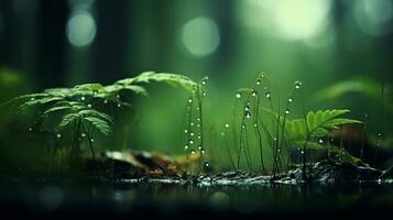 Photo background of wildlife in rainy forest AI generative
