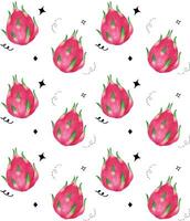 Dragon Fruit Watercolor Seamless Pattern isolatted on White Background vector