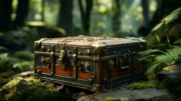 An antique mystery box found in the jungle AI Generative photo