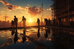 construcción sitio a puesta de sol en el noche tiempo, generativo ai foto