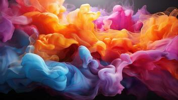 Colorful paint drops from above mixing in water or Ink swirling underwater, Generative AI photo