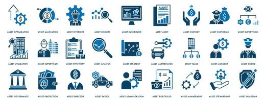 activo administración icono colocar. contiene tal íconos como auditoría, inversión, negocio, estabilidad y más, lata ser usado para web vector