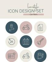 Linestyle Icon Design Set Car Rent vector