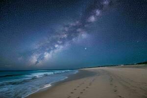 Beautiful Milky Way at the beach. AI Generative Pro Photo