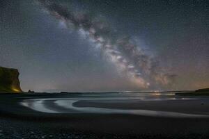 Beautiful Milky Way at the beach. AI Generative Pro Photo