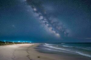 Beautiful Milky Way at the beach. AI Generative Pro Photo