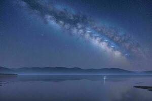 Beautiful Milky Way at the beach. AI Generative Pro Photo