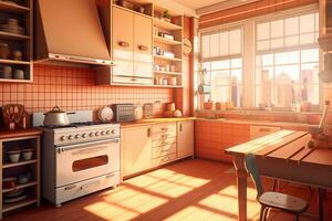 el moderno cocina interior. 3d hacer concepto generativo ai foto