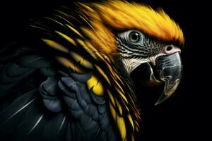 Yellow black parrot. Generate Ai photo