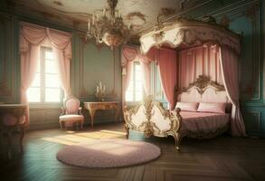 Princess pink bedroom. Generate Ai photo