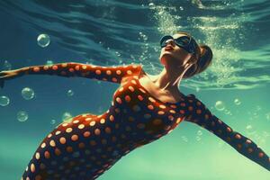 Pop art woman in water. Generate Ai photo