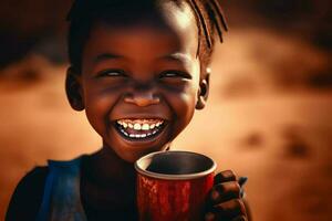 Water problem smiling kid africa. Generate Ai photo