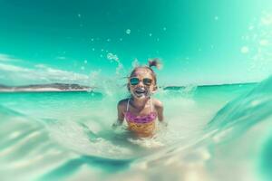 Happy girl swimming. Generate Ai photo