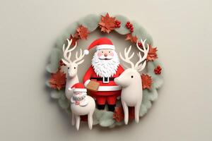 minimal 3d rendered Santa clause with reindeer AI Generative photo