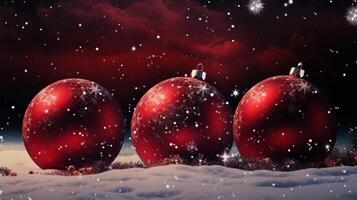 Cheerful Merry Christmas Background with Red Baubles AI Generative photo