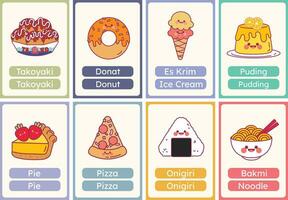 flat design vector cute food flashcard studying learn printable for kids activity