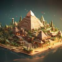 3d rendered beautiful pyramid of giza isometric AI Generative photo