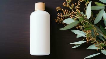 skin care product bottle, shampoo, lotion, with neural background AI Generative photo