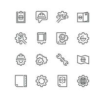 Set of engineering design related icons, construction, home repair, blueprint, idea, tools and linear variety vectors. vector