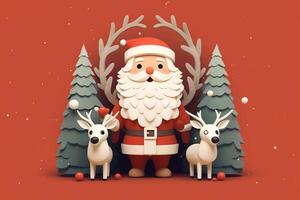 minimal 3d rendered Santa clause with reindeer AI Generative photo