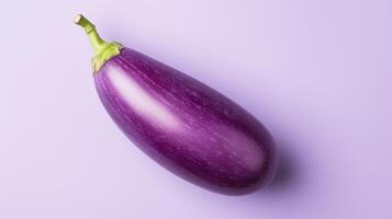 top view of eggplant on purple pastel isolated background photo