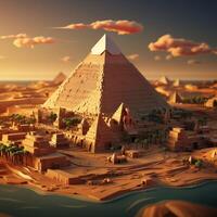 3d rendered beautiful pyramid of giza isometric AI Generative photo