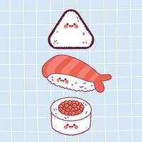 plano diseño vector linda kawaii vistoso Sushi japonés comida ilustración colección