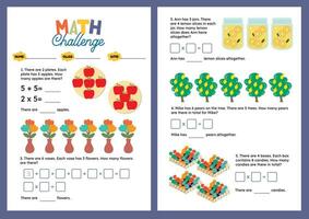 flat design vector mathematics challenge counting learning printable worksheet for kids activity