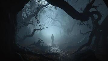 3d halloween background with men in jungle photo