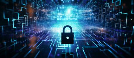 tech background with padlock on circuit modern safety cybersecurity concept photo