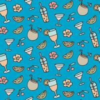 taste of summer with this tropical cocktail assortment. Perfect for menus, wallpapers, and more, in a seamless beach doodle vector pattern