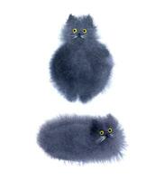 conjunto de 2 mano dibujado acuarela gatos linda mullido negro acuarela gatos vector