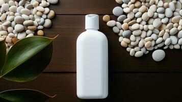 skin care product bottle, shampoo, lotion, with neural background AI Generative photo