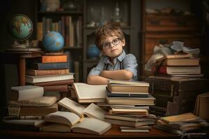 un niño rodeado por libro ai generativo foto