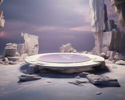 3d rendered podium empty stage made with stone ai generative photo
