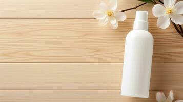 skin care product bottle, shampoo, lotion, with neural background AI Generative photo