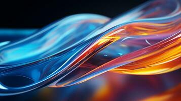 3d abstract iridescent wavy background. vibrant liquid reflection surface. neon holographic fluid distortion AI Generative photo