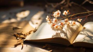 Vibrant Close-up of Colorful book and Flowers photo