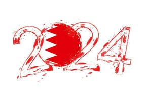 2024 Year in grunge style with flag of Bahrain. vector