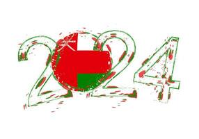 2024 Year in grunge style with flag of Oman. vector