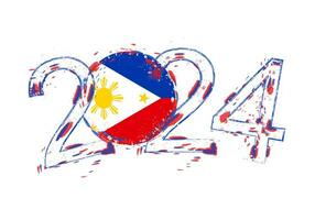 2024 Year in grunge style with flag of Philippines. vector