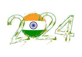2024 Year in grunge style with flag of India. vector