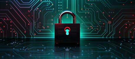 tech background with padlock on circuit modern safety cybersecurity concept ai generative photo