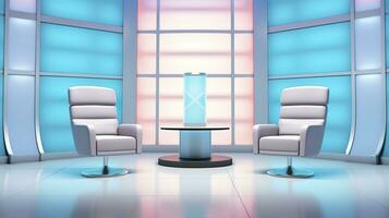 The Future of Game Shows. A Simple, Modern Setting with Two Chairs and a Whole Lot of Fun. AI Generative photo