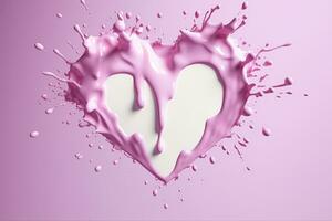 Pink heart shape milk splash, romantic food symbol for Valentines day, AI Generative photo