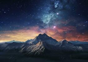 The milky rising in the night sky over the mountains, landscapes, AI Generative photo