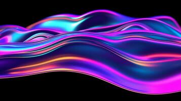 3d abstract iridescent wavy background. vibrant liquid reflection surface. neon holographic fluid distortion AI Generative photo